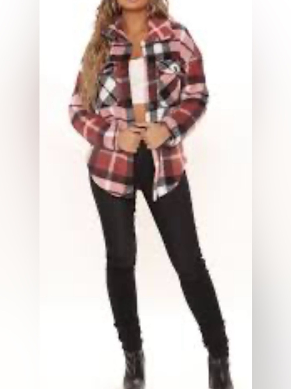FASHION NOVA Feels Like Fall plush plaid button up jacket shacket NEW size 3X